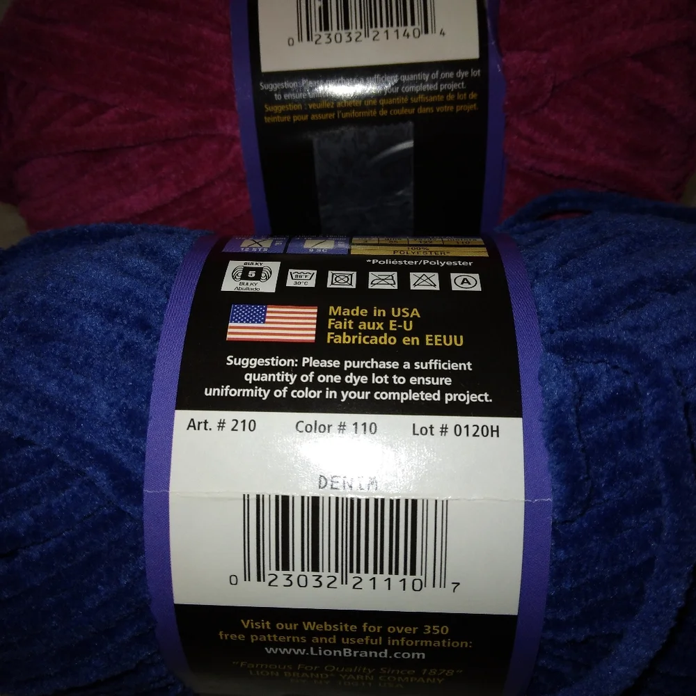 YARN Lion Brand Lion Suade Yarn in Denim and Rose